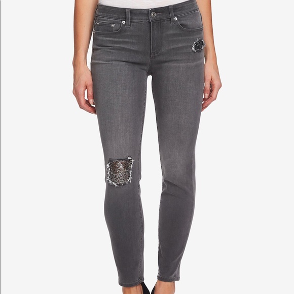 CeCe Denim - *NWT* CeCe Gray Sequin Patch Skinny Jeans